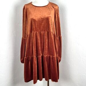 RICH RUST STRETCH VELVET BABY DOLL DRESS (Woman's: XL)